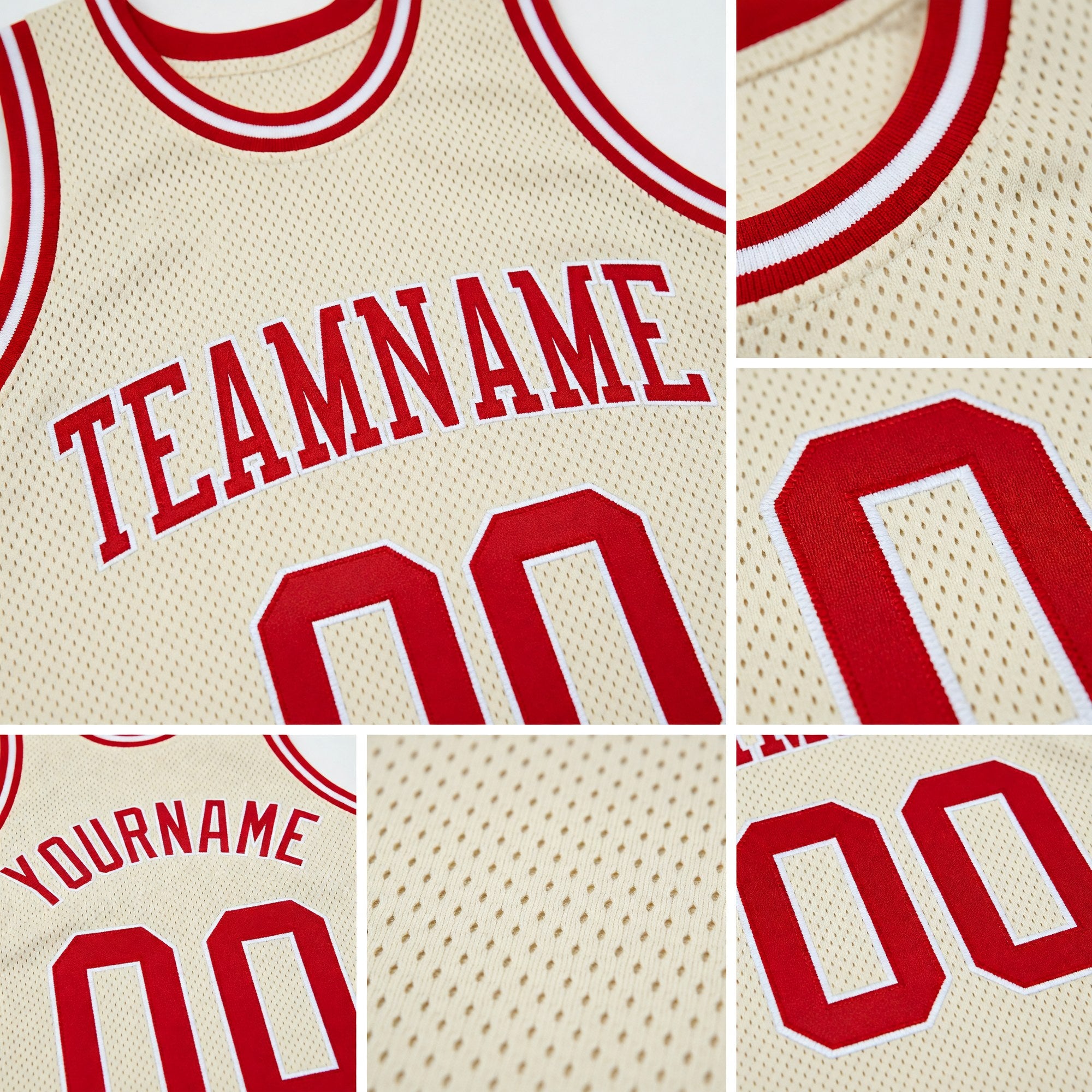 Custom Cream Red-White Authentic Throwback Basketball Jersey detail