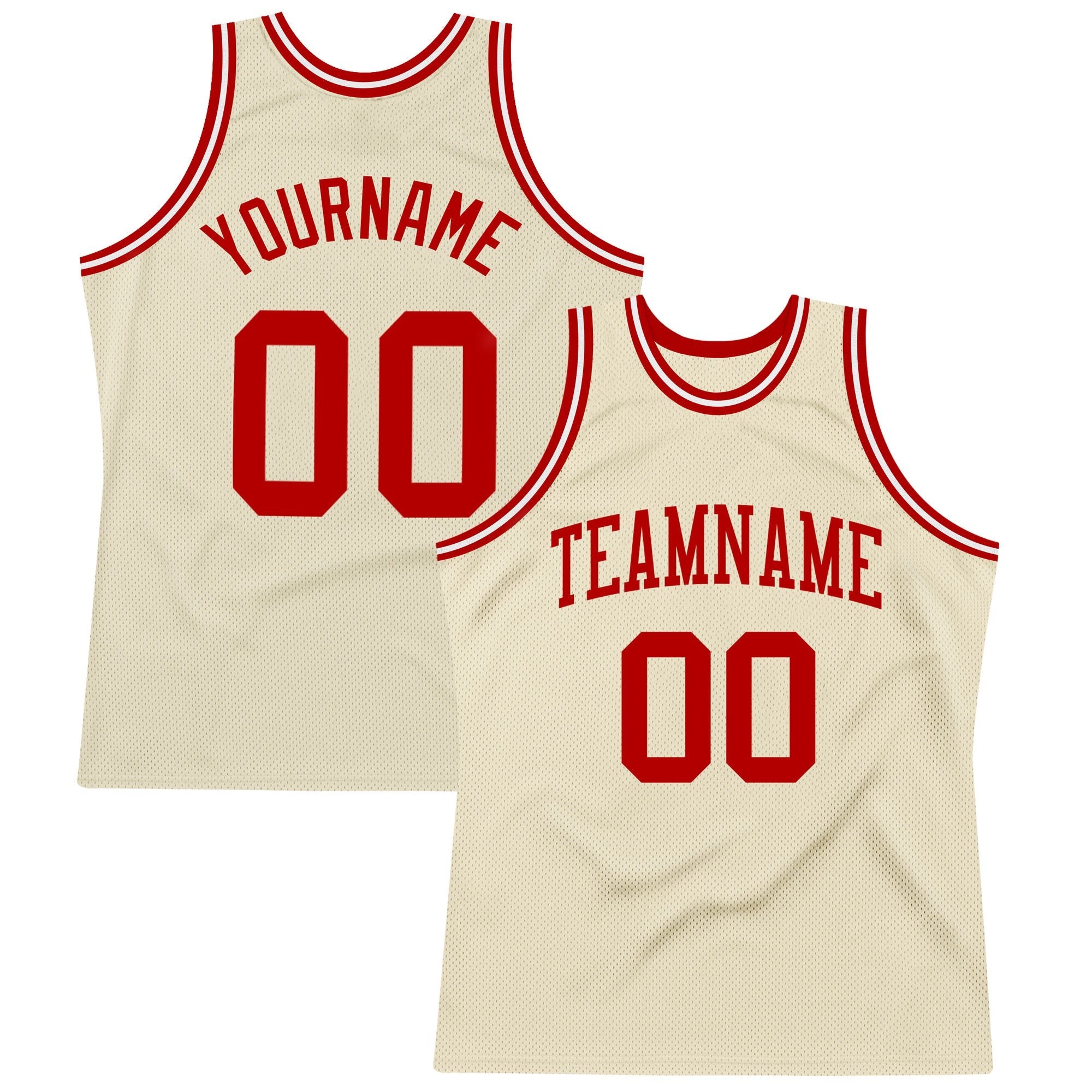 Custom Cream Red-White Authentic Throwback Basketball Jersey photo 1
