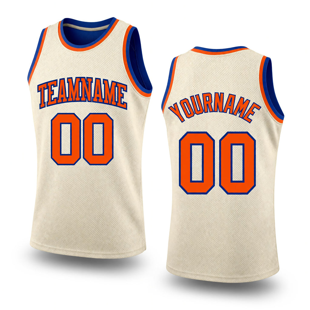 Custom Cream Orange-Royal Authentic Throwback Basketball Jersey