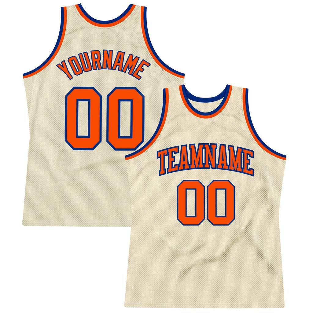 Custom Cream Orange-Royal Authentic Throwback Basketball Jersey photo 1