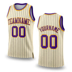 Custom Cream Black Pinstripe Purple-Gold Authentic Basketball Jersey