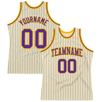 Custom Cream Black Pinstripe Purple-Gold Authentic Basketball Jersey photo 1