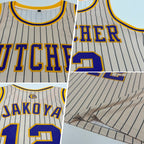 Custom Cream Black Pinstripe Purple-Gold Authentic Basketball Jersey photo 2