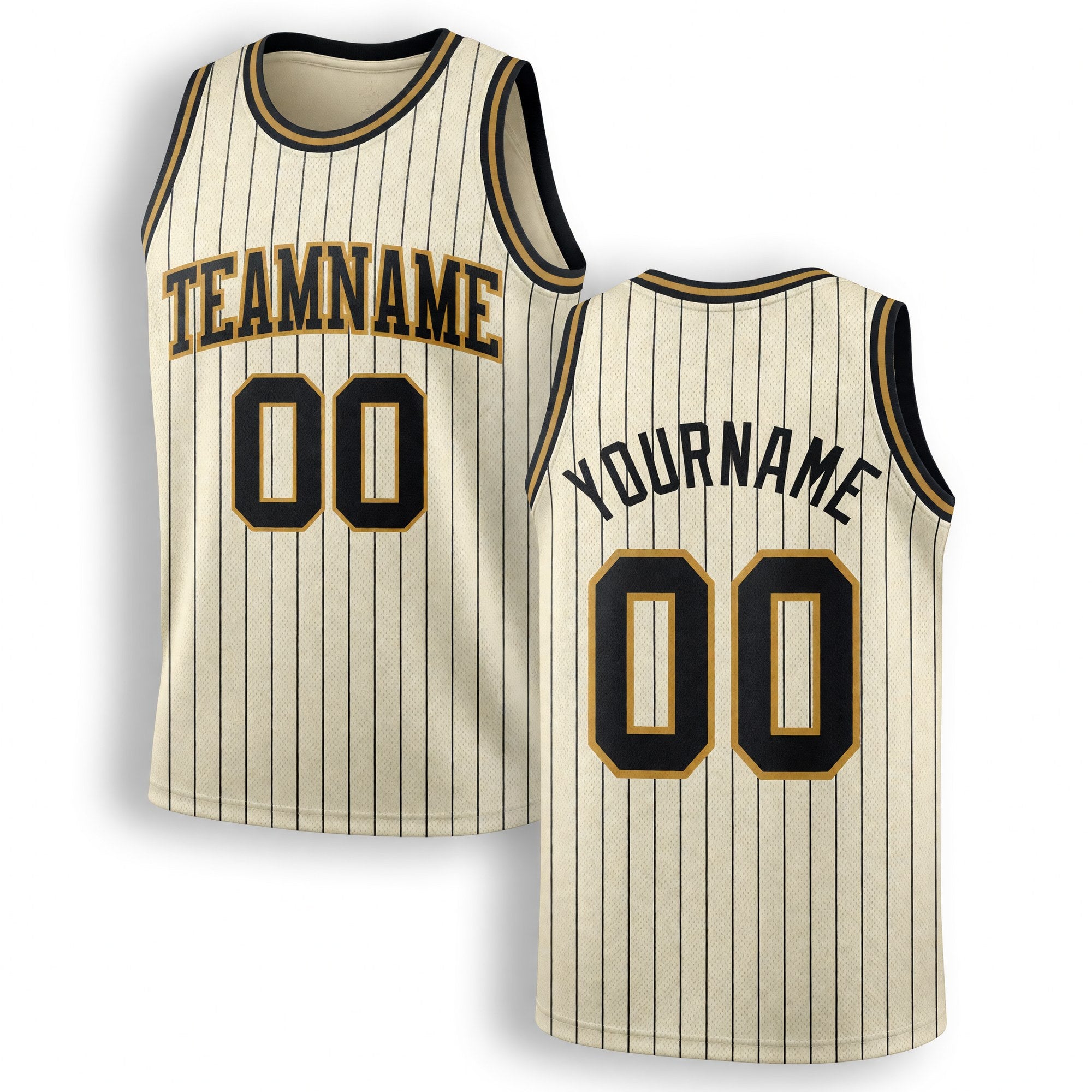Custom Cream Black Pinstripe Black-Old Gold Authentic Basketball Jersey