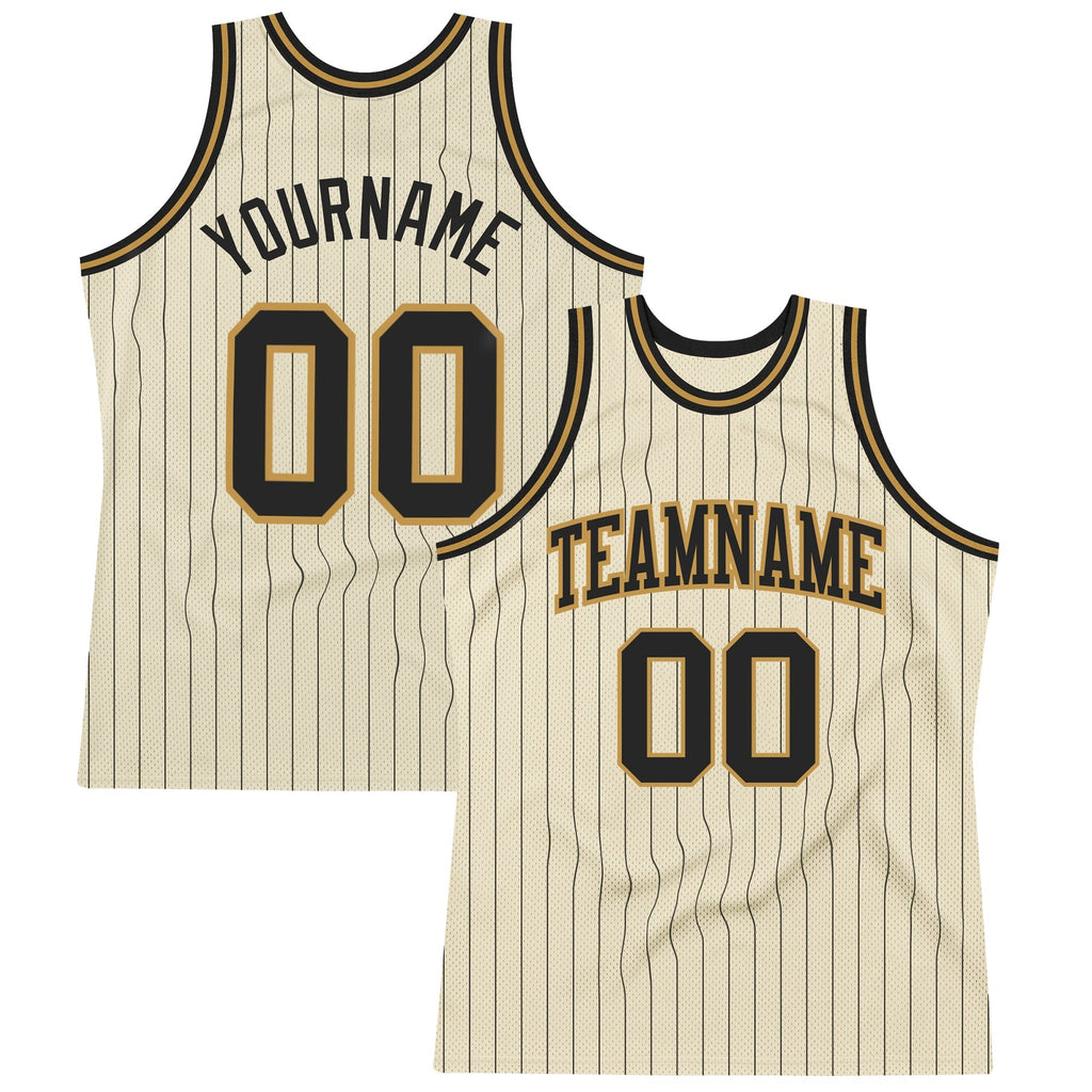 Custom Cream Black Pinstripe Black-Old Gold Authentic Basketball Jersey photo 1
