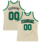 Custom Cream Black Pinstripe Kelly Green Authentic Basketball Jersey photo 1
