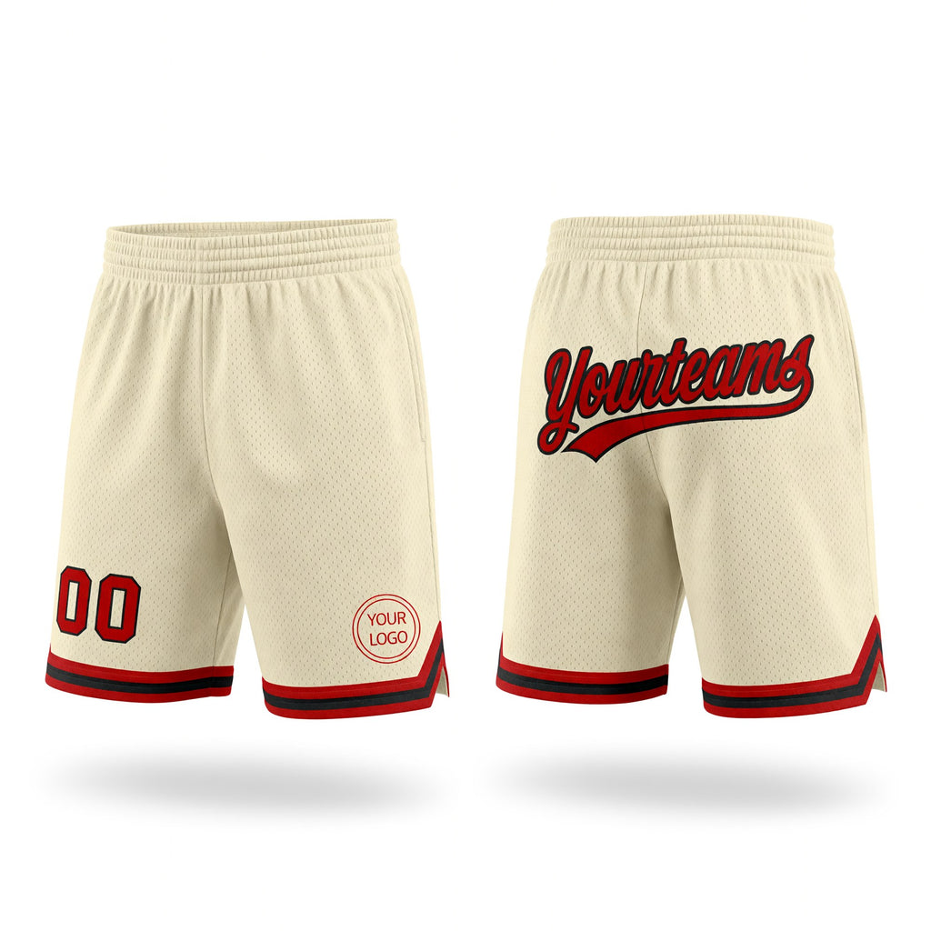 Custom Cream Red-Black Authentic Throwback Basketball Shorts