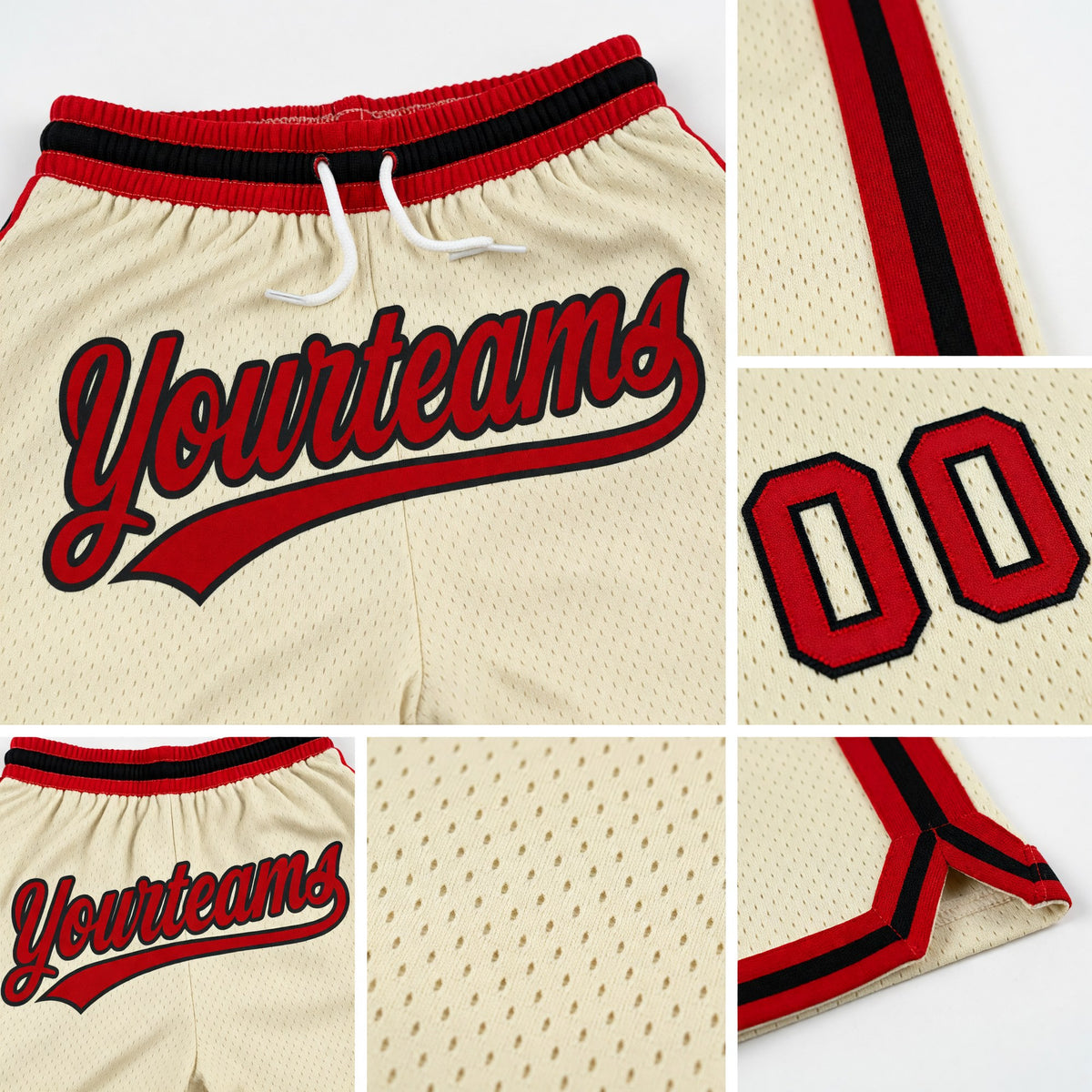 Custom Cream Red-Black Authentic Throwback Basketball Shorts detail