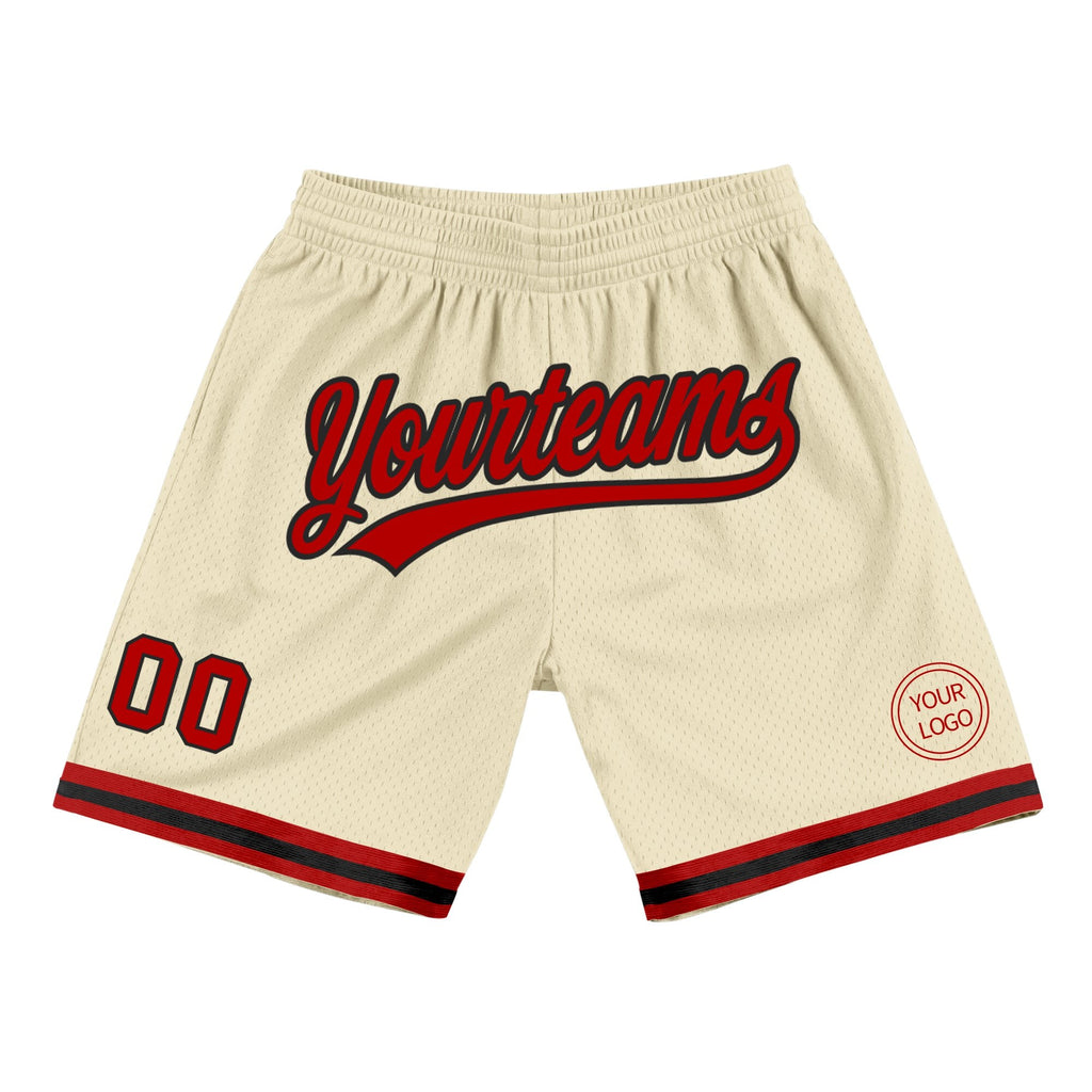 Custom Cream Red-Black Authentic Throwback Basketball Shorts photo 1