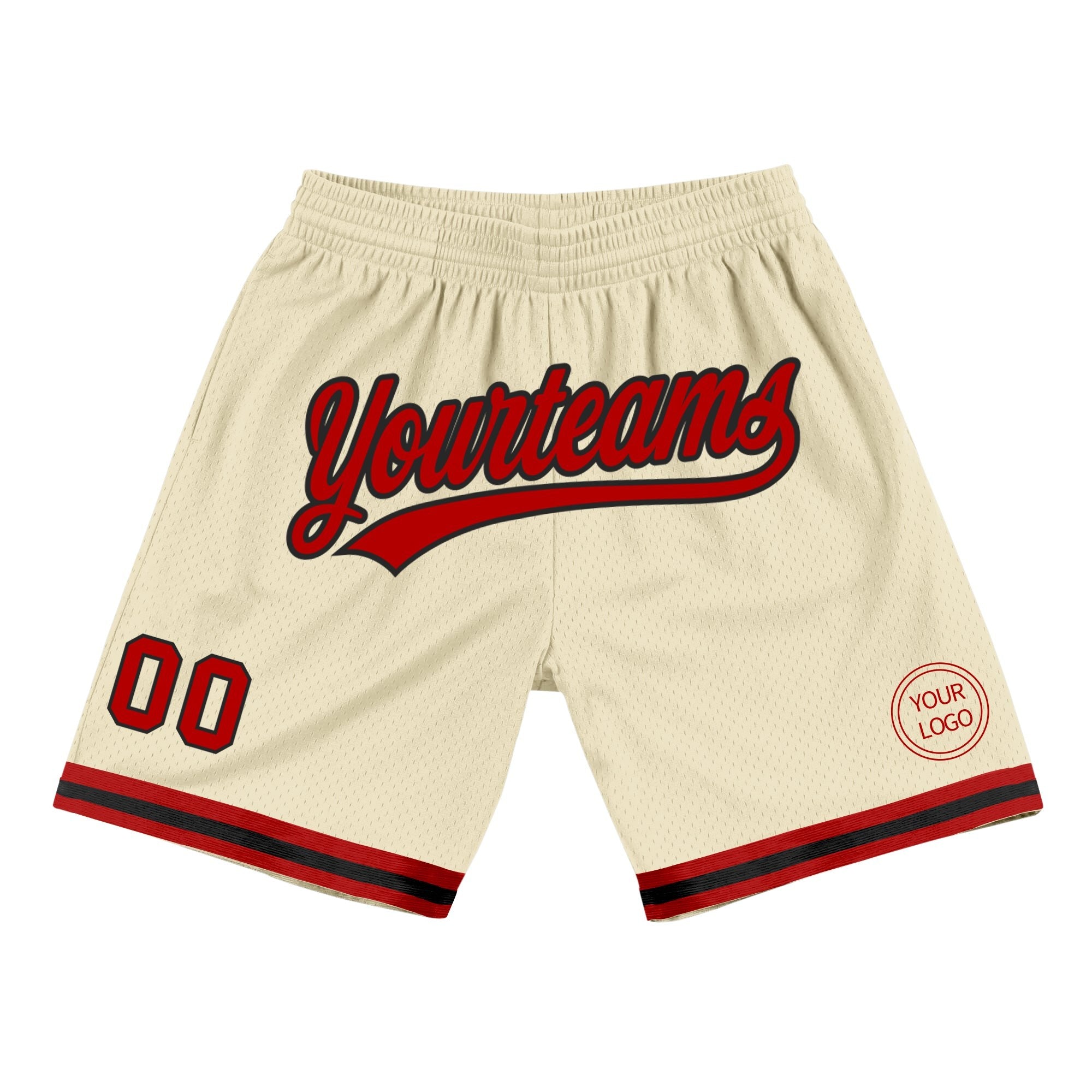 Custom Cream Red-Black Authentic Throwback Basketball Shorts photo 1