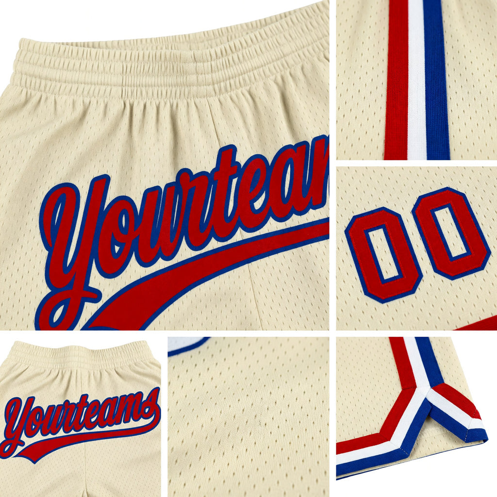 Custom Cream Red-Royal Authentic Throwback Basketball Shorts detail
