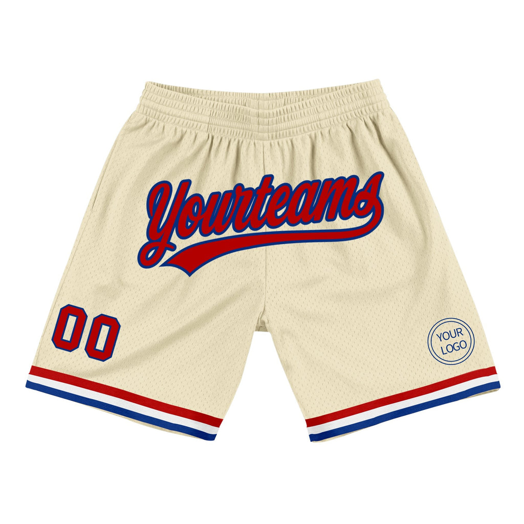 Custom Cream Red-Royal Authentic Throwback Basketball Shorts photo 1