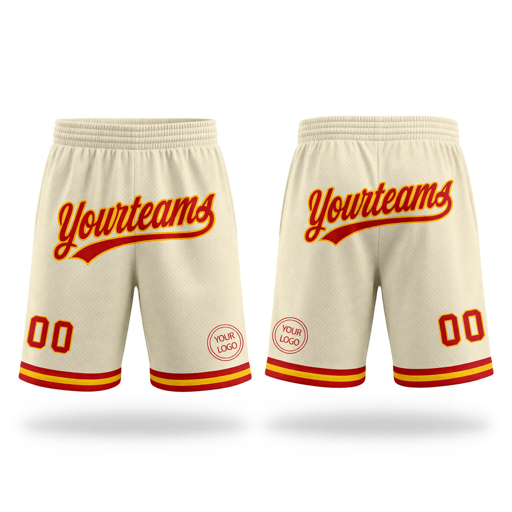 Custom Cream Red-Gold Authentic Throwback Basketball Shorts