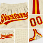 Custom Cream Red-Gold Authentic Throwback Basketball Shorts detail