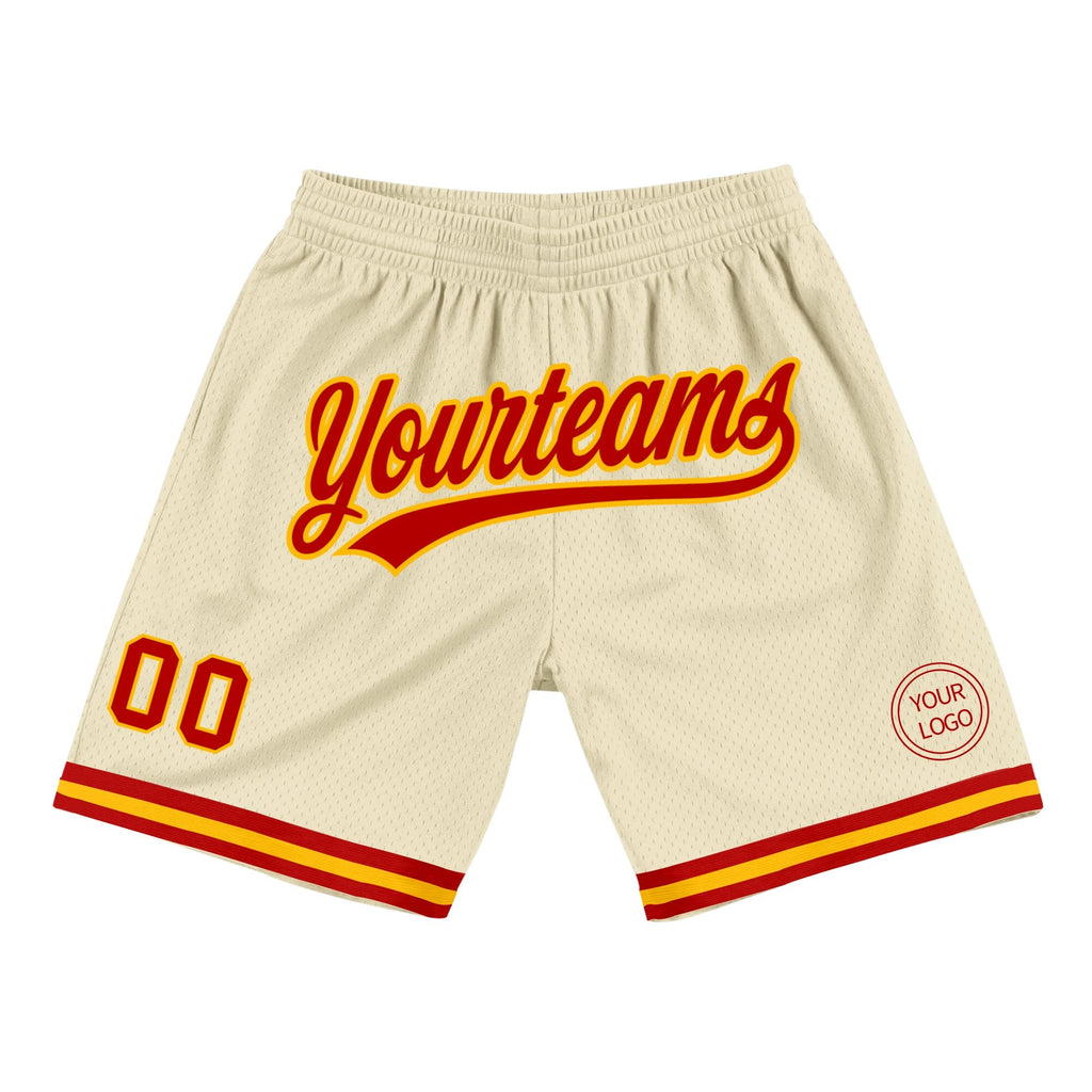 Custom Cream Red-Gold Authentic Throwback Basketball Shorts photo 1