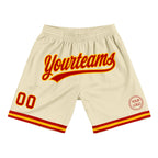 Custom Cream Red-Gold Authentic Throwback Basketball Shorts photo 1