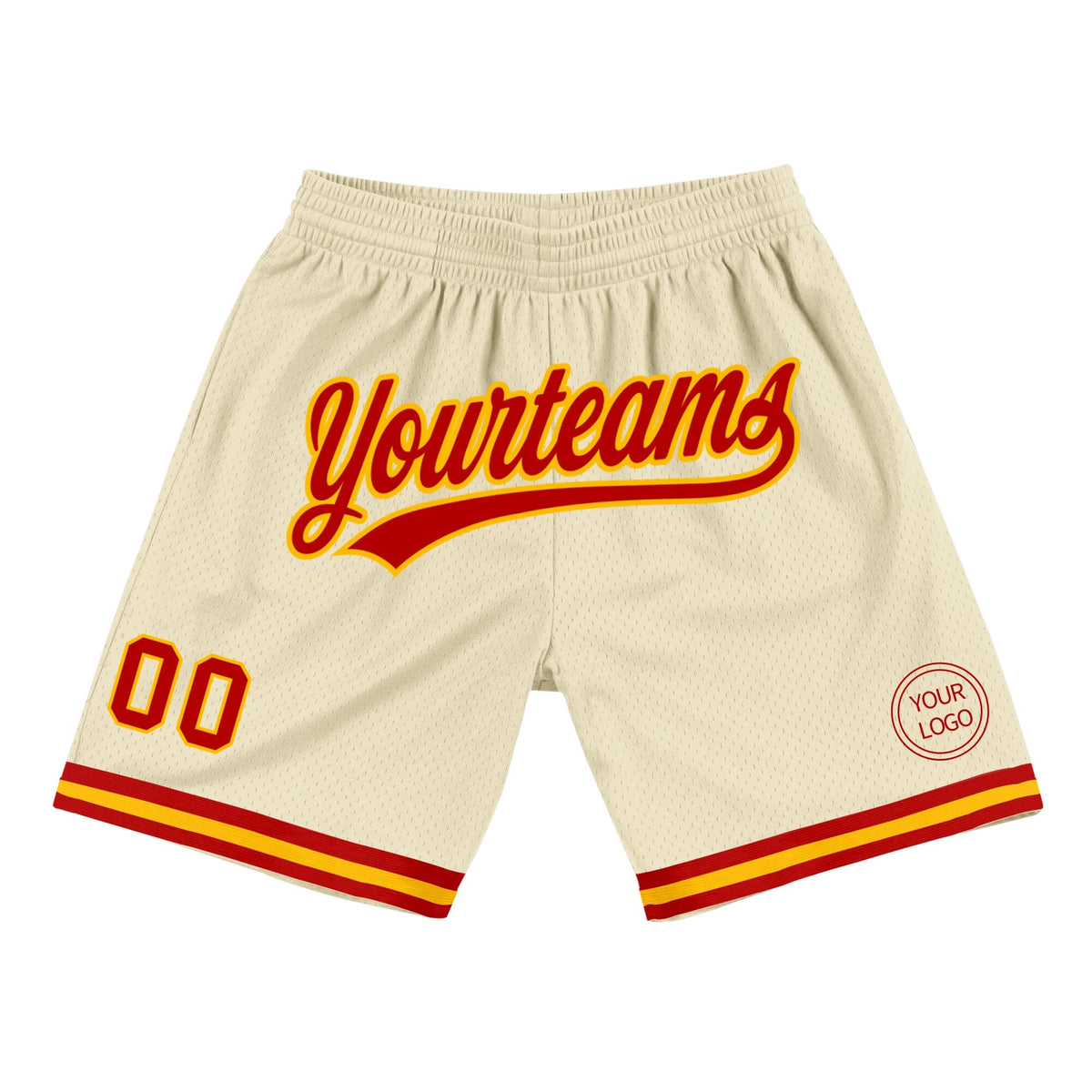 Custom Cream Red-Gold Authentic Throwback Basketball Shorts photo 1