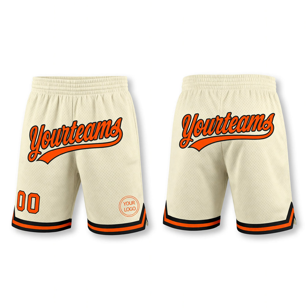 Custom Cream Orange-Black Authentic Throwback Basketball Shorts