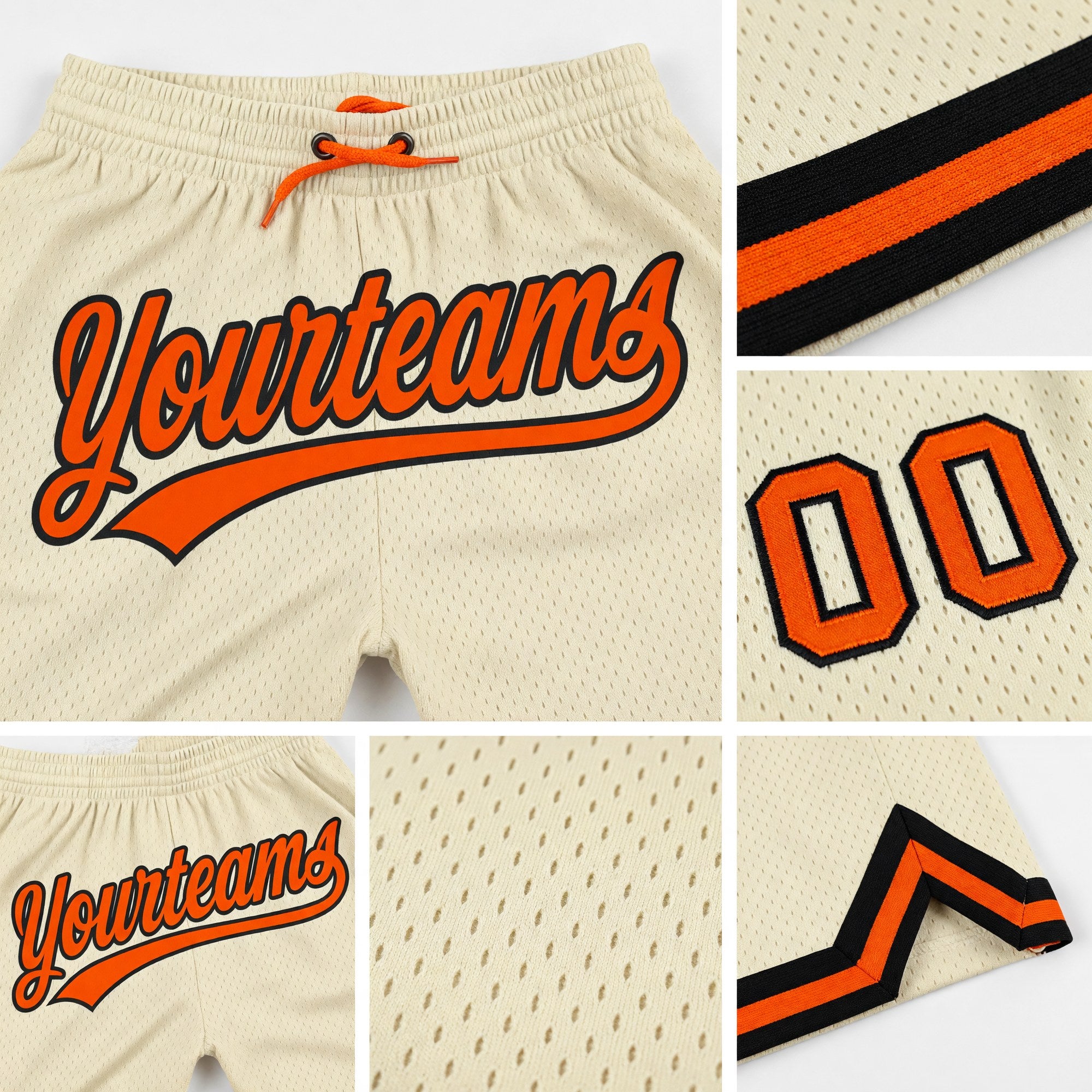 Custom Cream Orange-Black Authentic Throwback Basketball Shorts detail