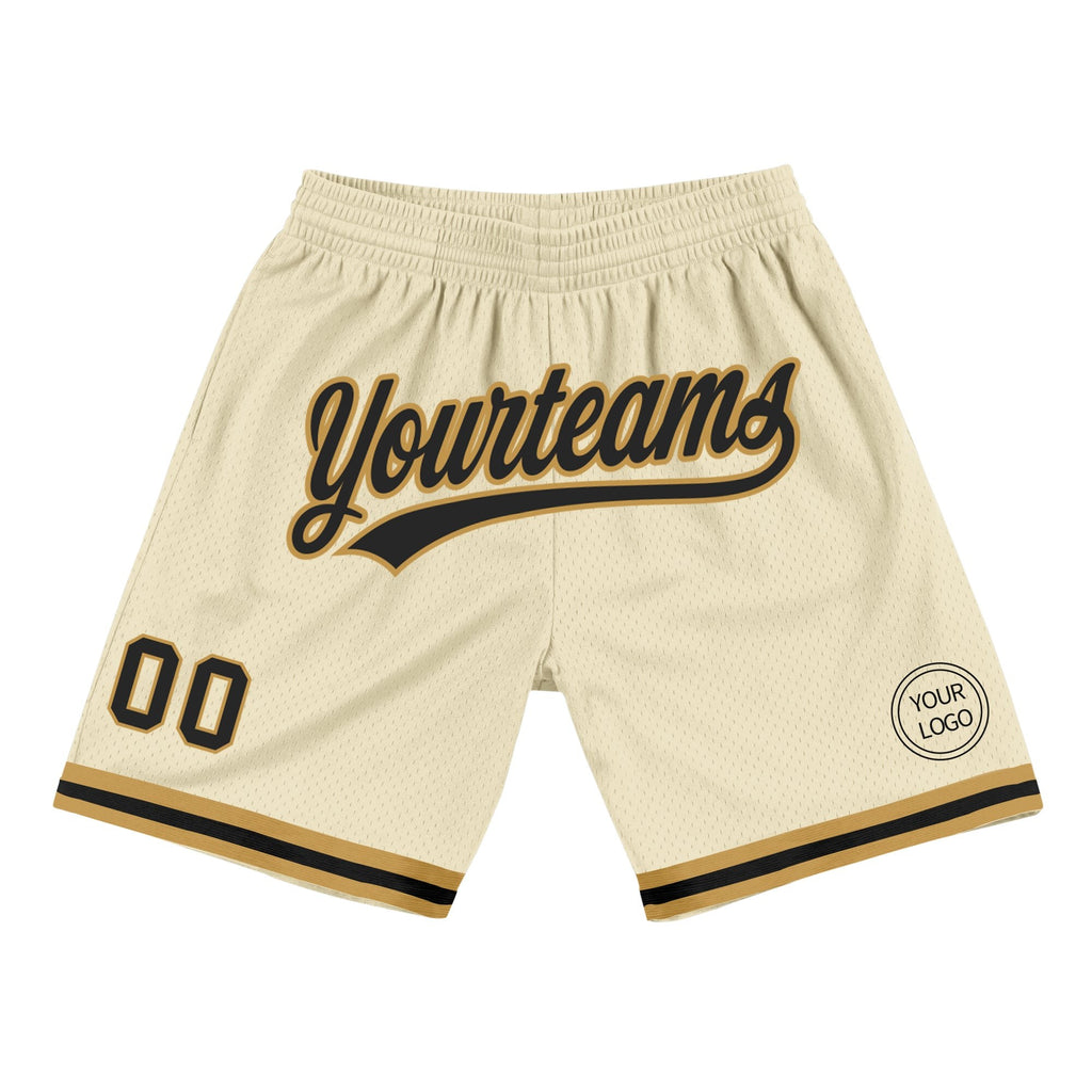 Custom Cream Black-Old Gold Authentic Throwback Basketball Shorts photo 1