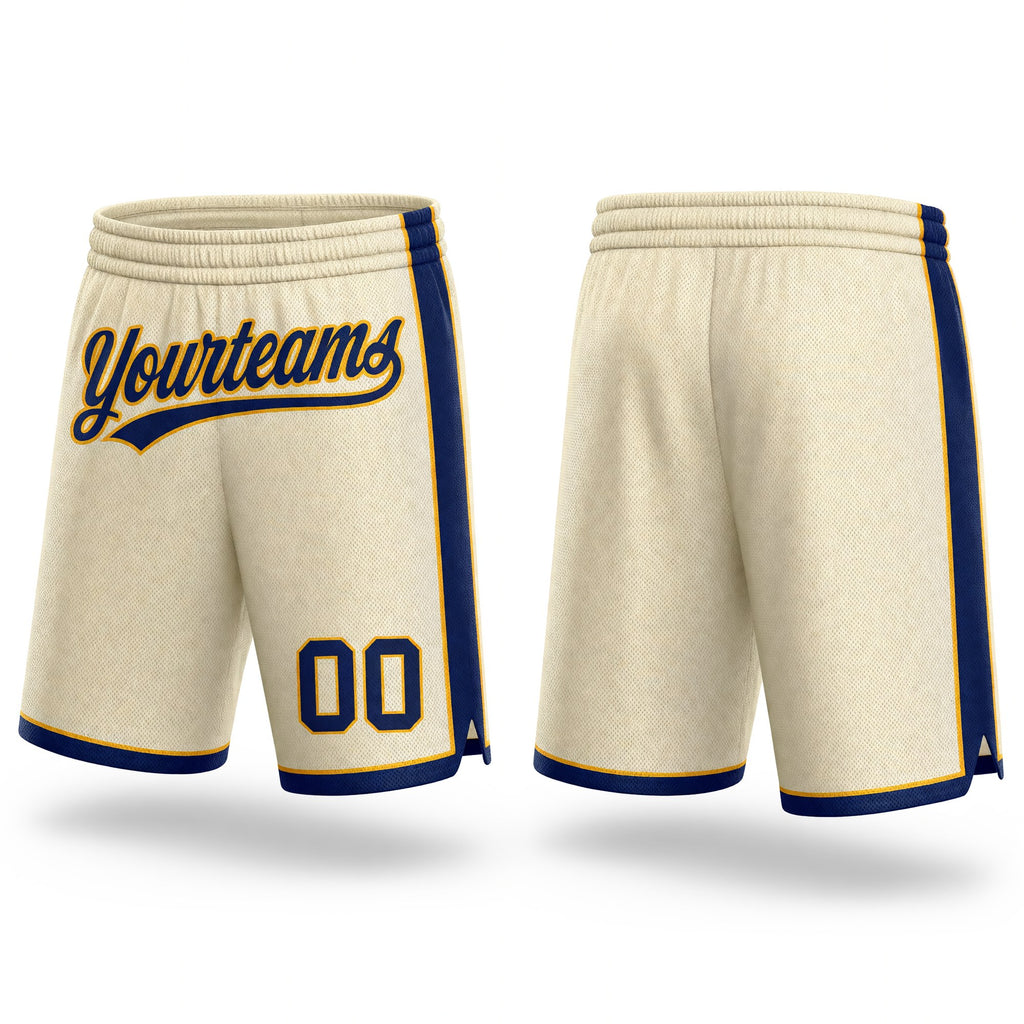 Custom Cream Navy-Gold Authentic Basketball Shorts