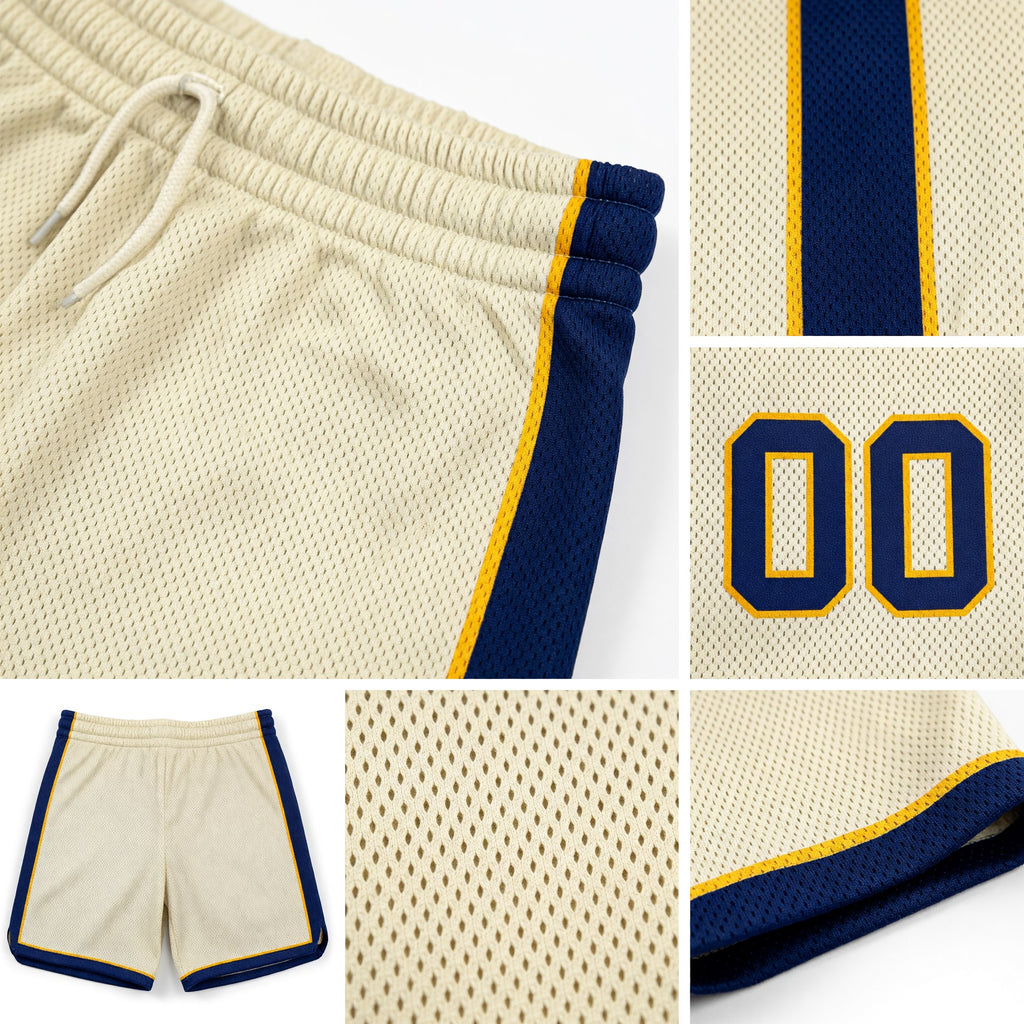 Custom Cream Navy-Gold Authentic Basketball Shorts detail