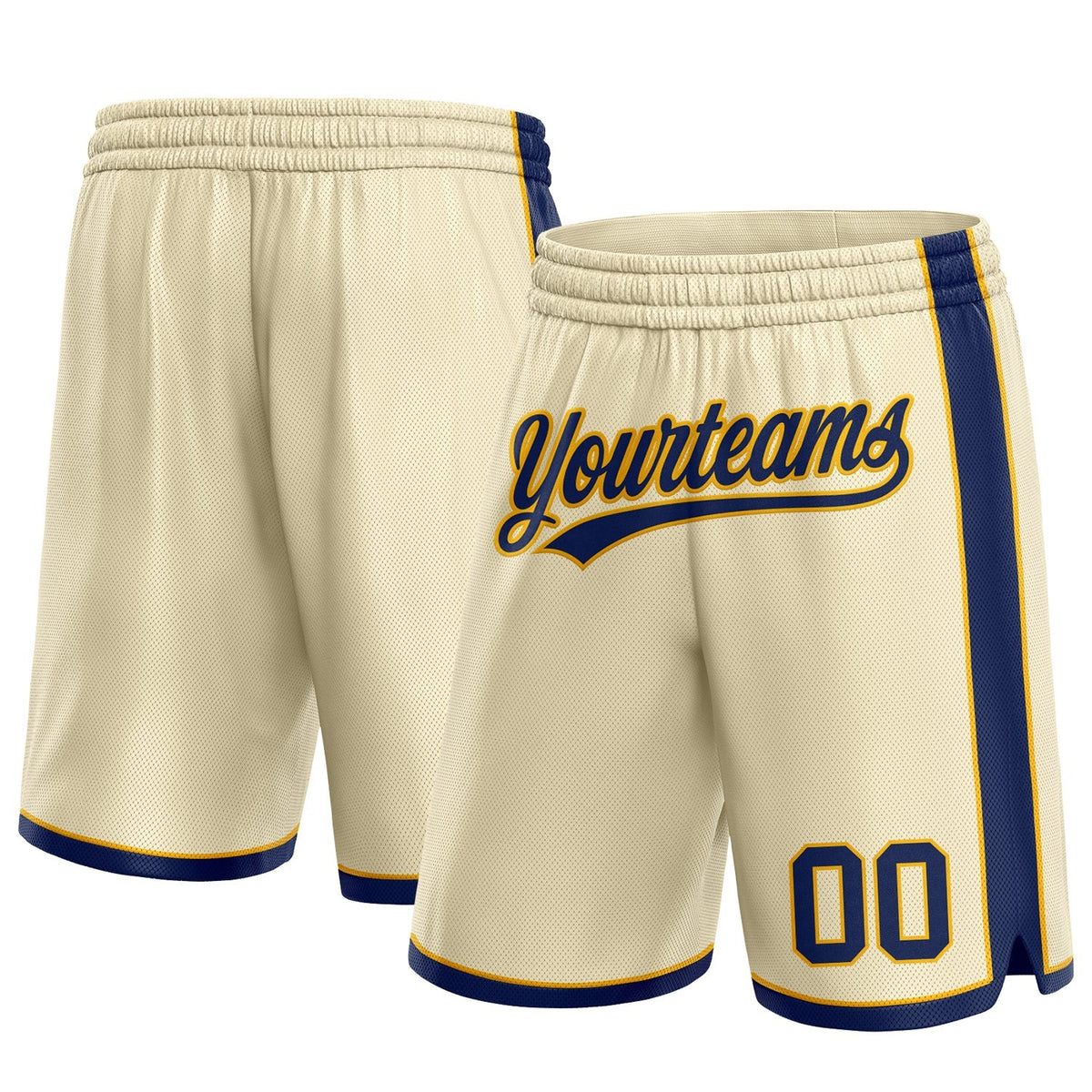 Custom Cream Navy-Gold Authentic Basketball Shorts photo 1