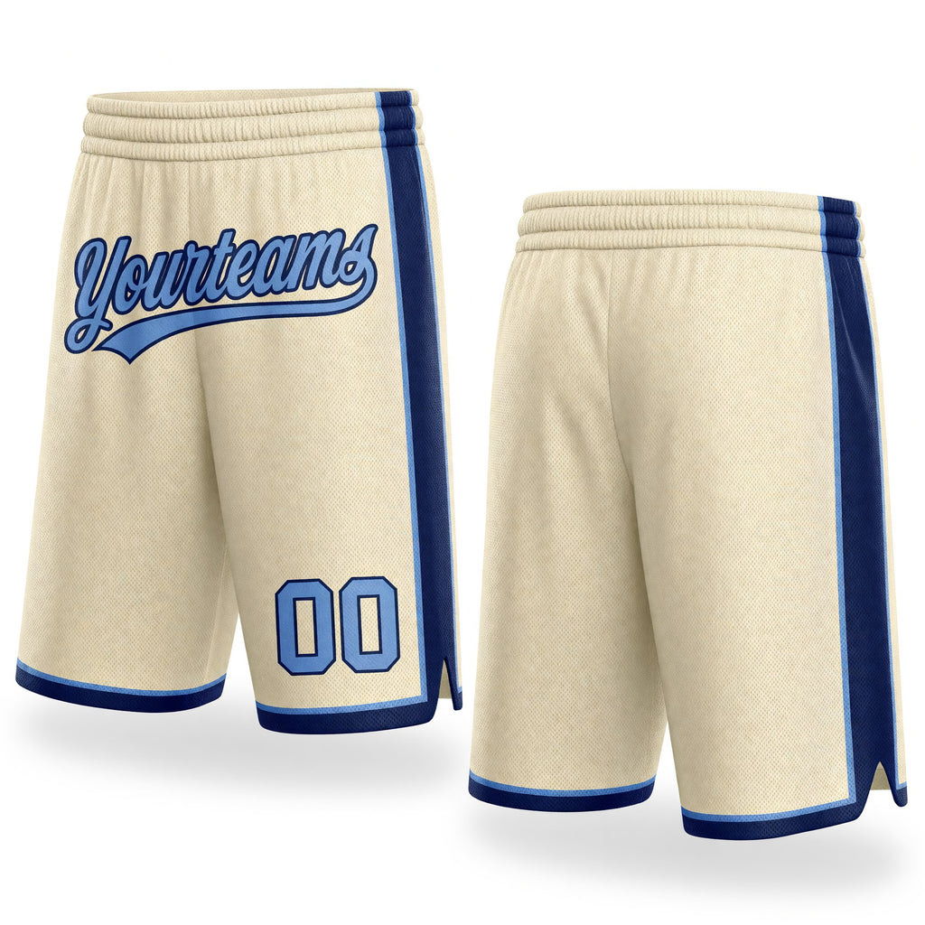 Custom Cream Light Blue-Navy Authentic Basketball Shorts