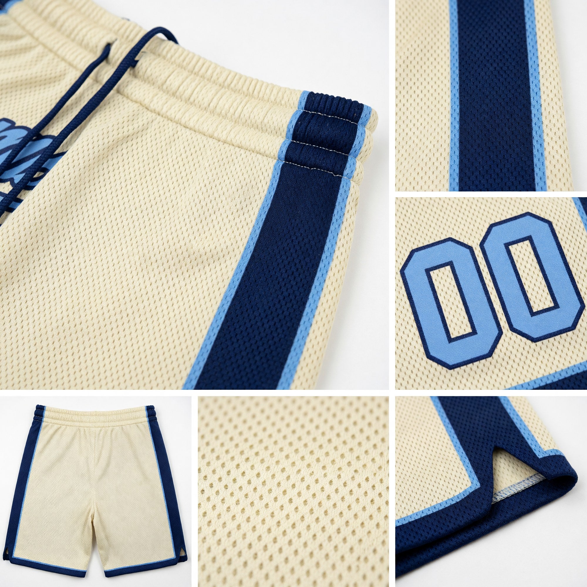 Custom Cream Light Blue-Navy Authentic Basketball Shorts detail
