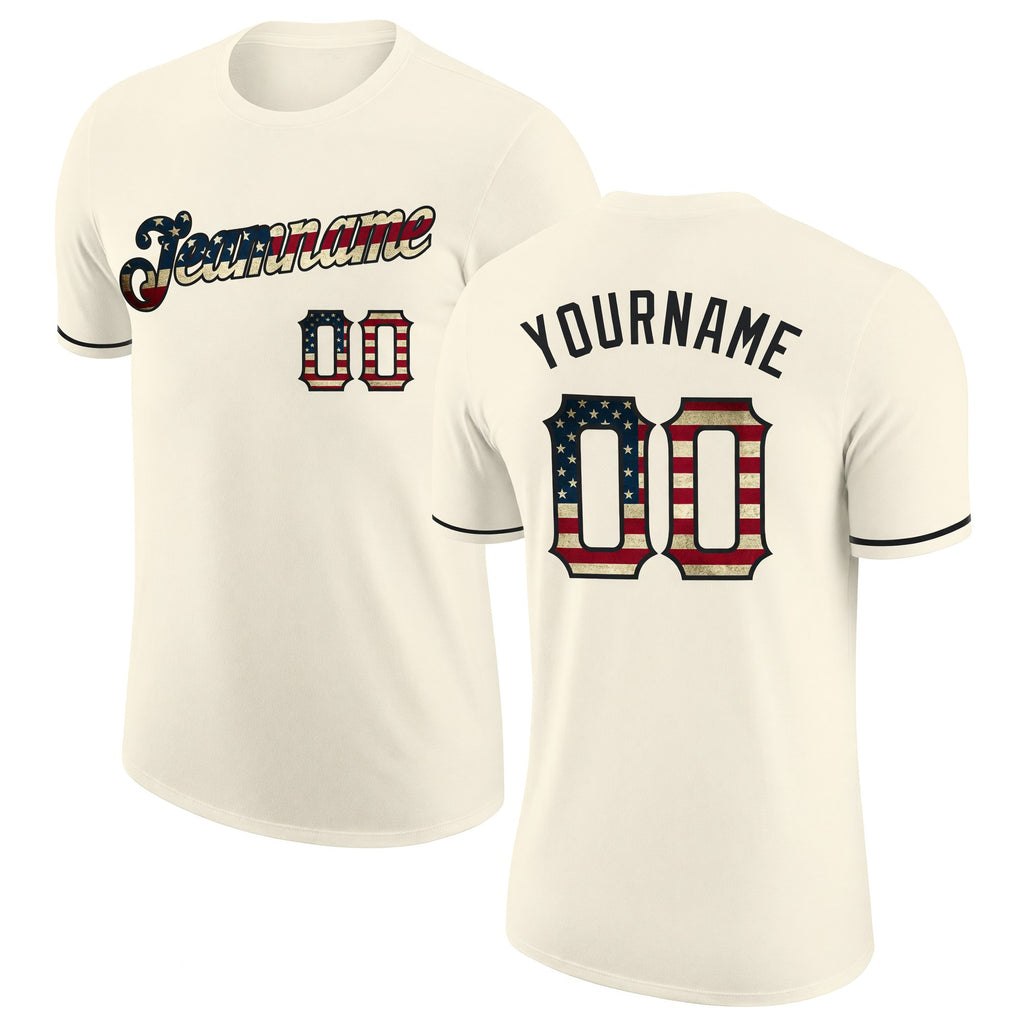 Custom Cream Vintage USA Flag-Black Performance T-Shirt