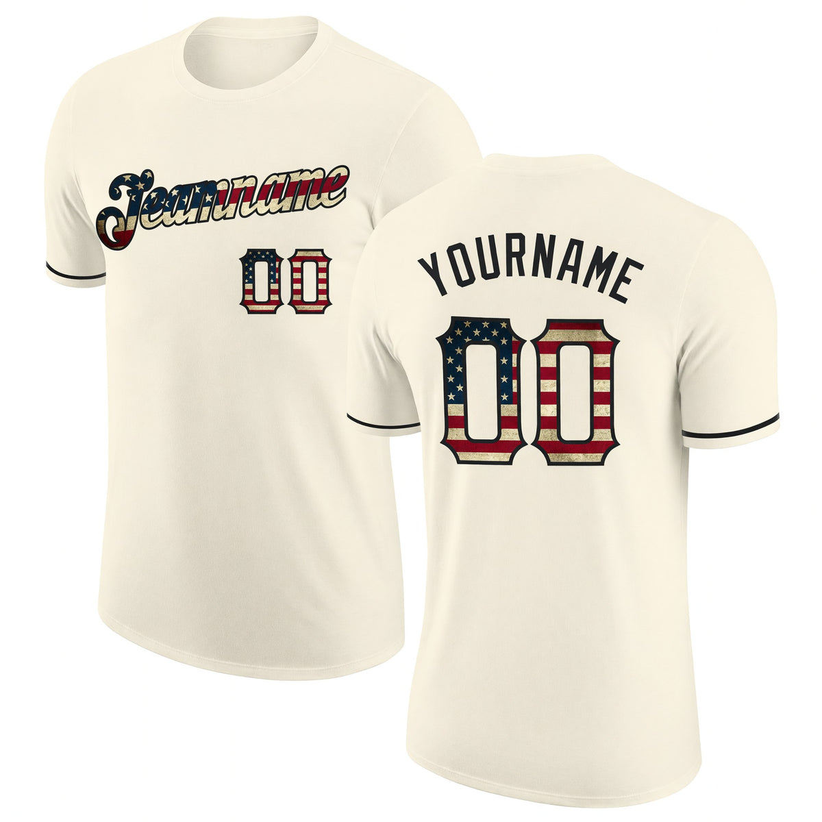Custom Cream Vintage USA Flag-Black Performance T-Shirt