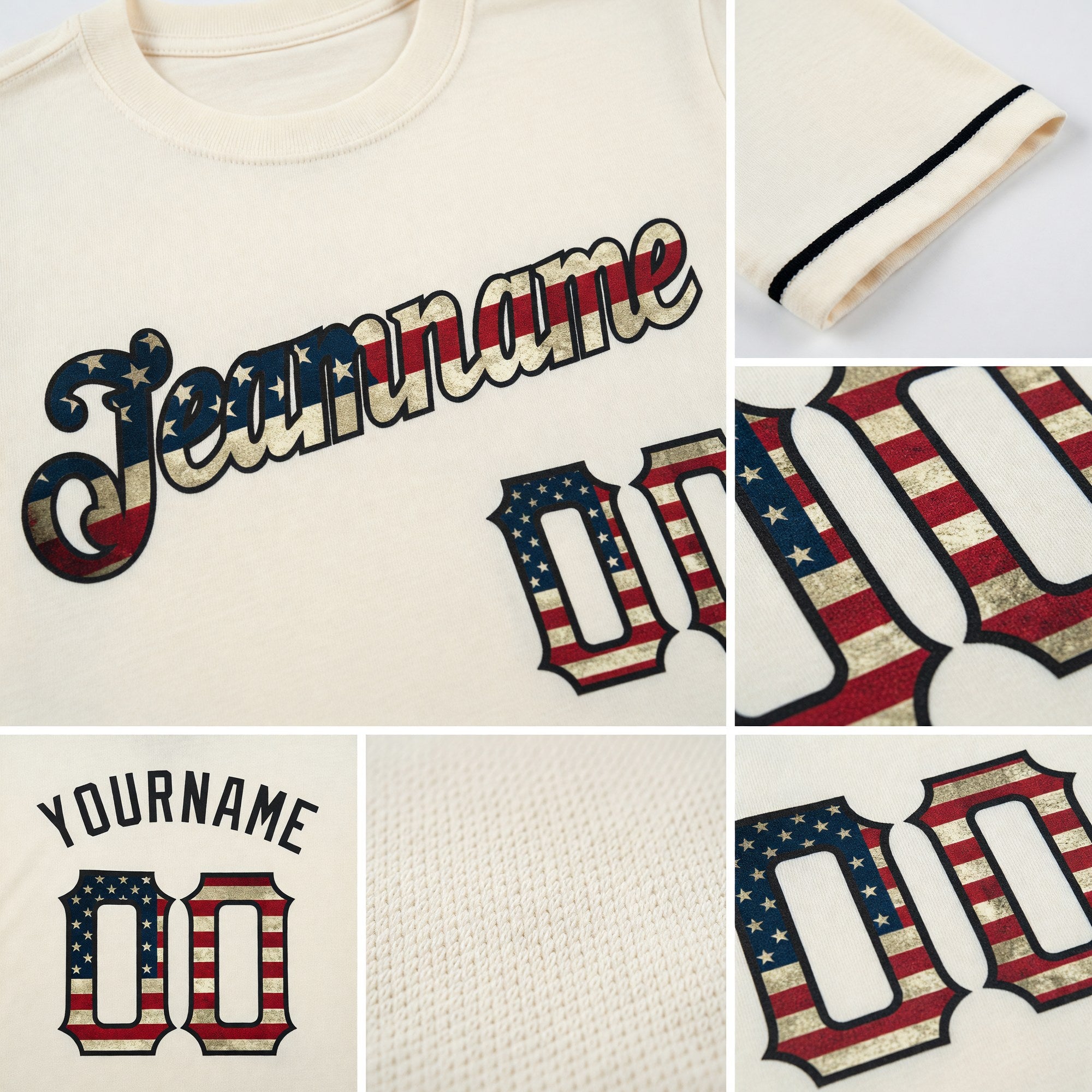 Custom Cream Vintage USA Flag-Black Performance T-Shirt detail