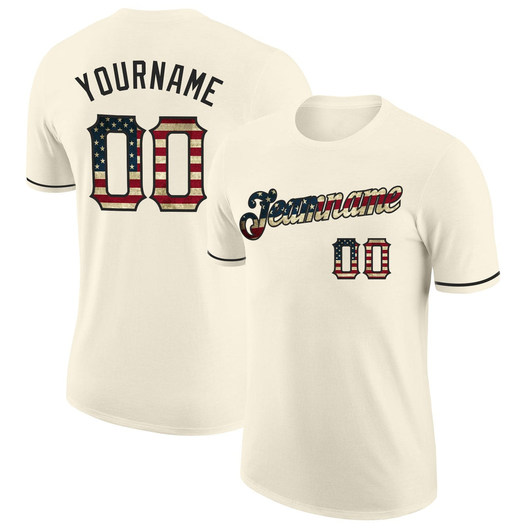 Custom Cream Vintage USA Flag-Black Performance T-Shirt photo 1