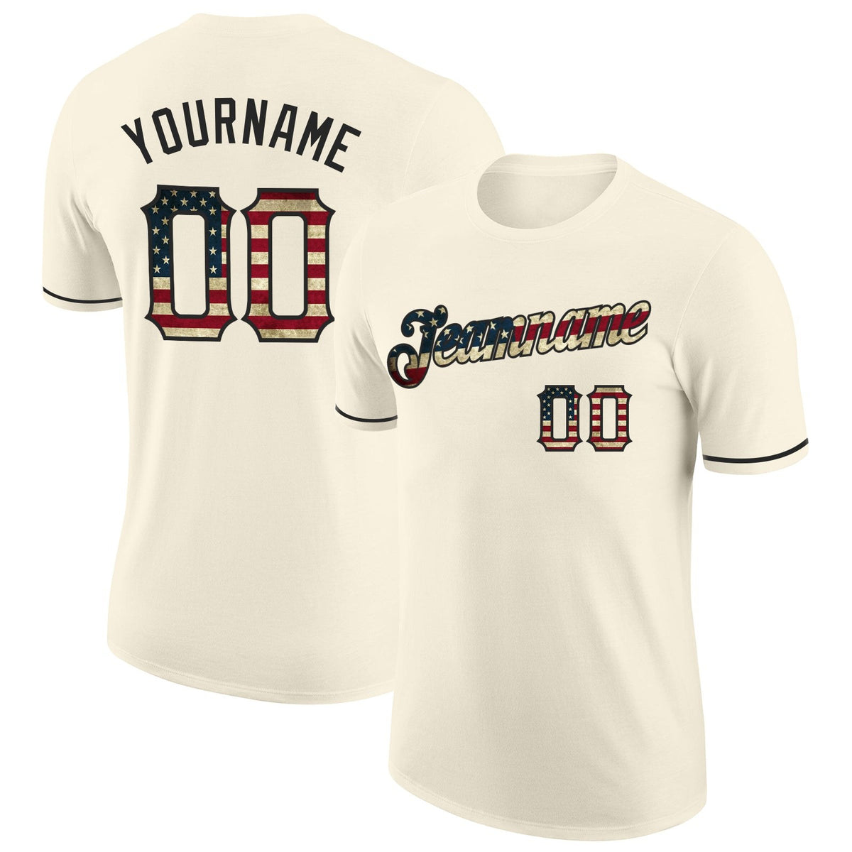Custom Cream Vintage USA Flag-Black Performance T-Shirt photo 1