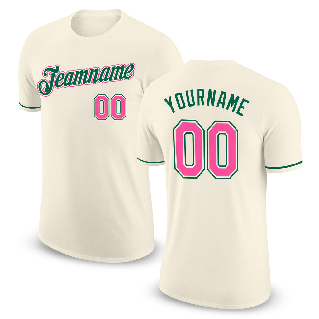 Custom Cream Pink-Kelly Green Performance T-Shirt