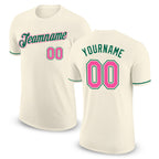 Custom Cream Pink-Kelly Green Performance T-Shirt