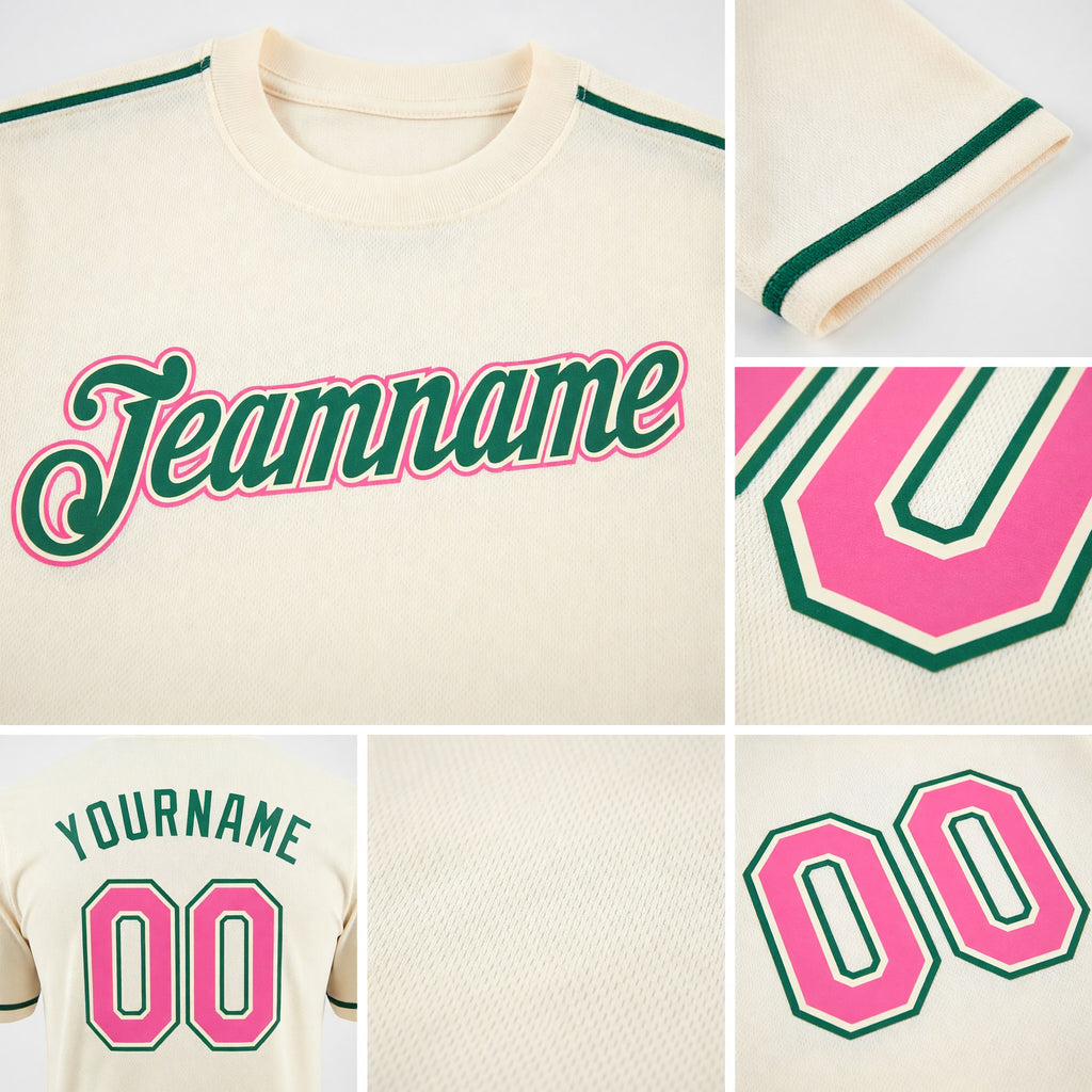 Custom Cream Pink-Kelly Green Performance T-Shirt detail