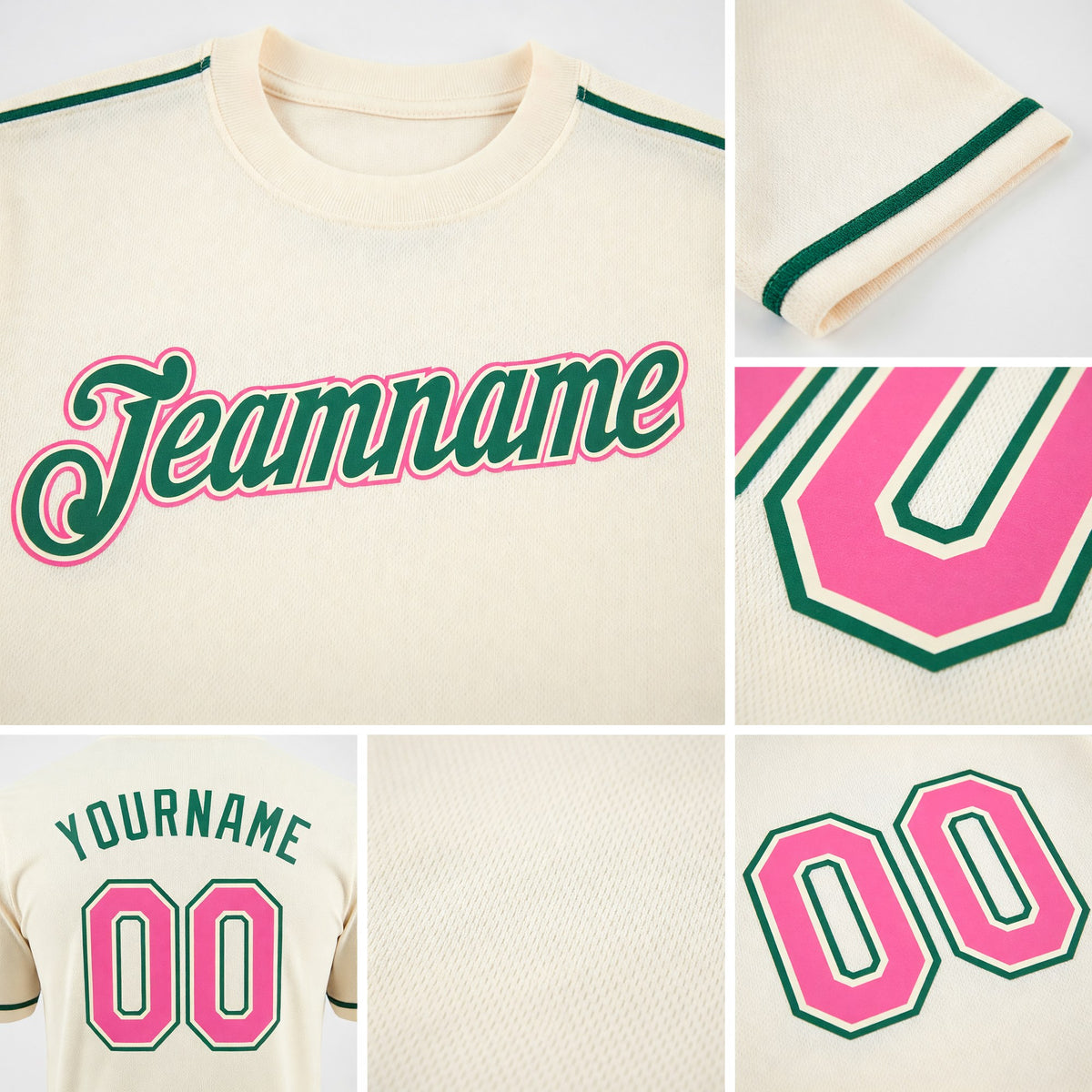 Custom Cream Pink-Kelly Green Performance T-Shirt detail