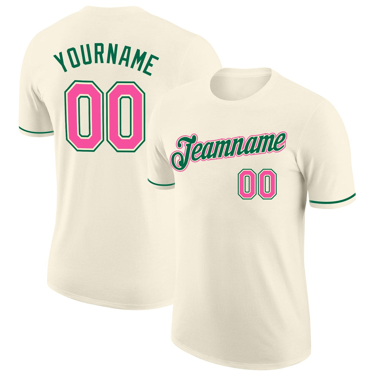 Custom Cream Pink-Kelly Green Performance T-Shirt photo 1