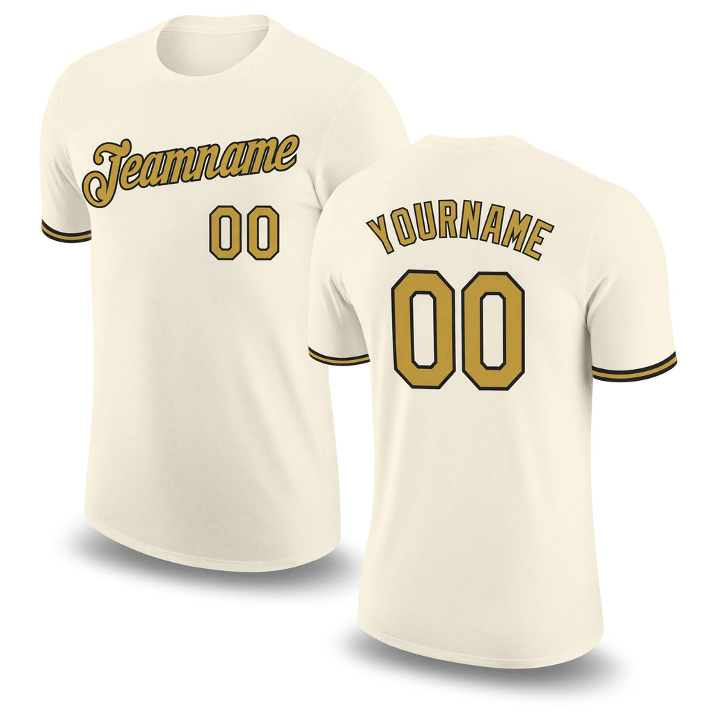 Custom Cream Old Gold-Black Performance T-Shirt