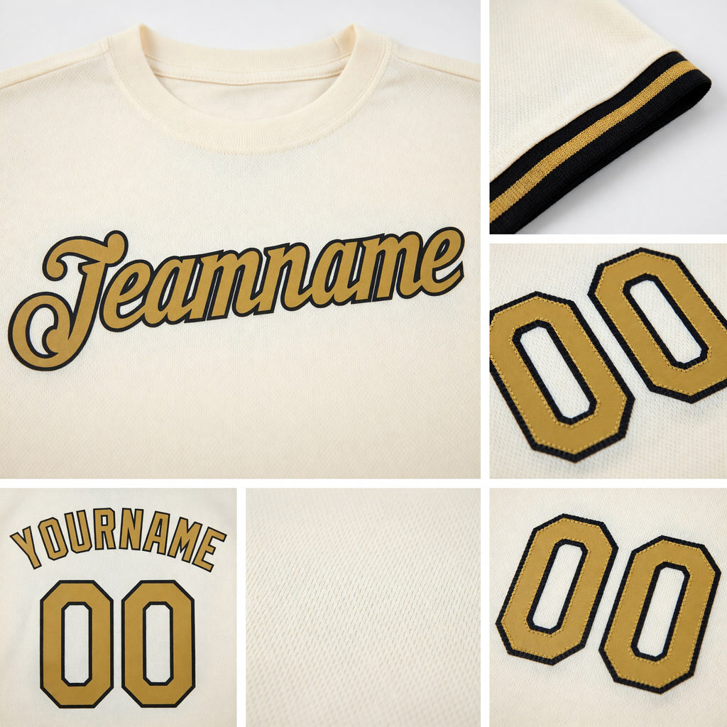 Custom Cream Old Gold-Black Performance T-Shirt detail