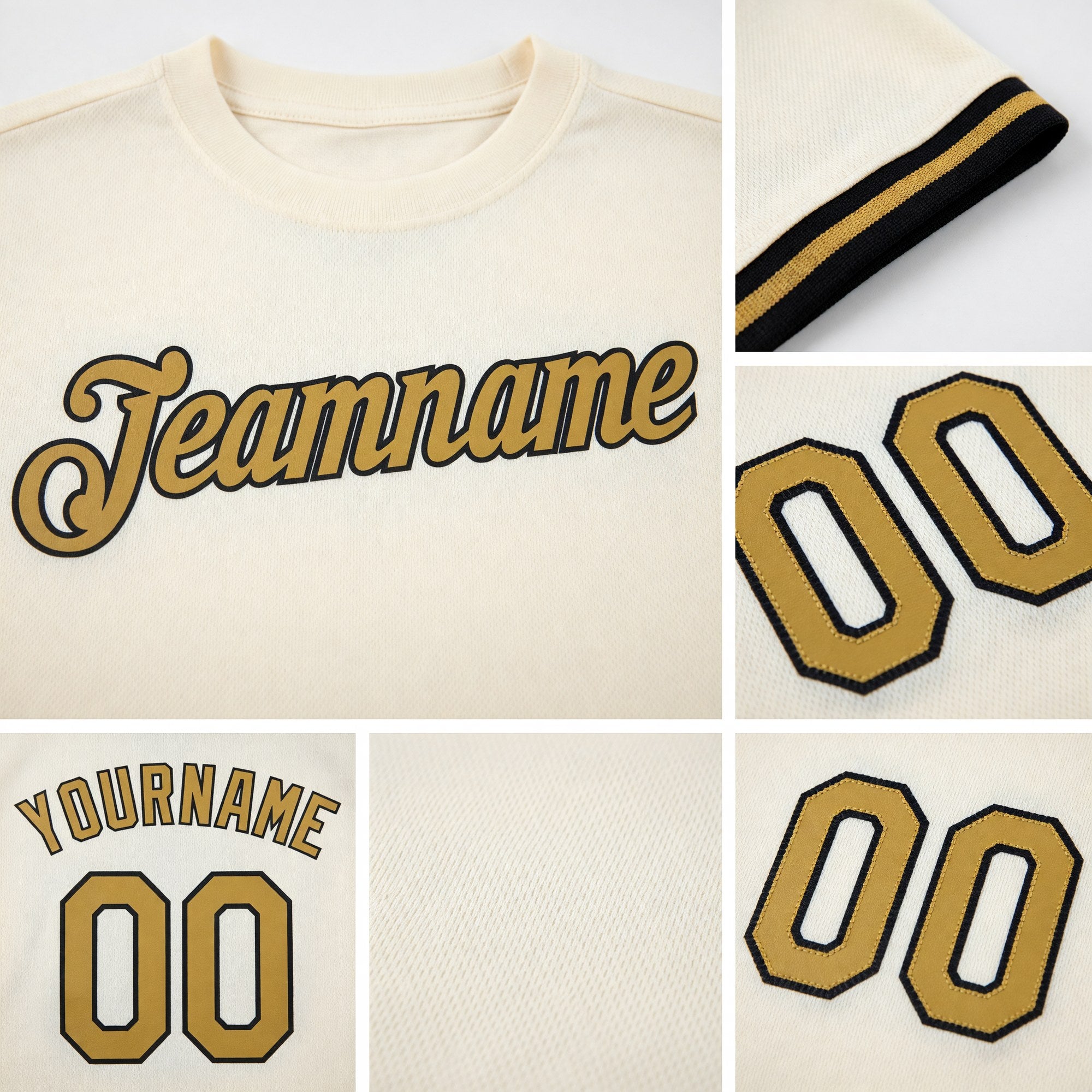Custom Cream Old Gold-Black Performance T-Shirt detail
