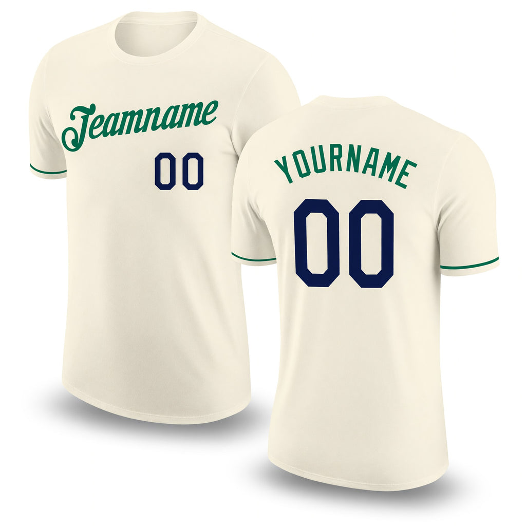 Custom Cream Navy-Kelly Green Performance T-Shirt