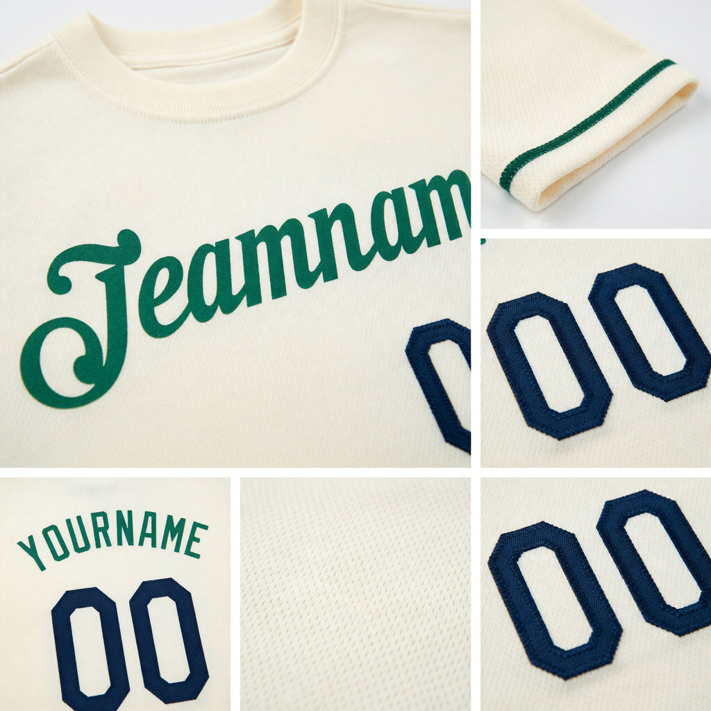 Custom Cream Navy-Kelly Green Performance T-Shirt detail