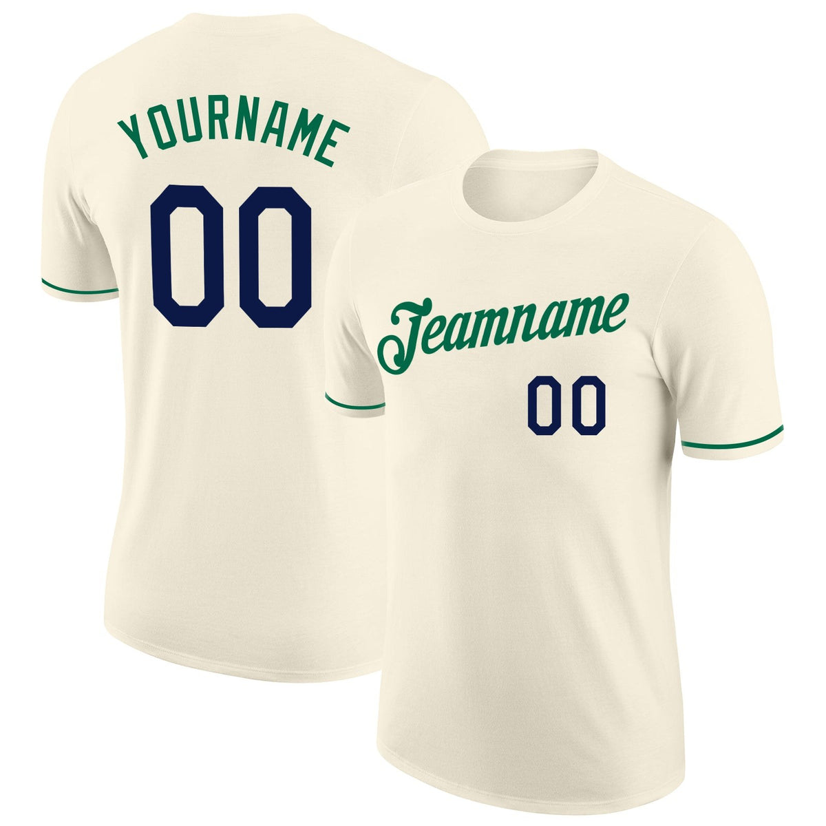 Custom Cream Navy-Kelly Green Performance T-Shirt photo 1