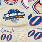 Custom Cream Royal Red-White Authentic Throwback Basketball Jersey detail