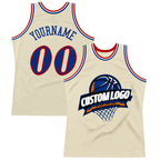Custom Cream Royal Red-White Authentic Throwback Basketball Jersey photo 1