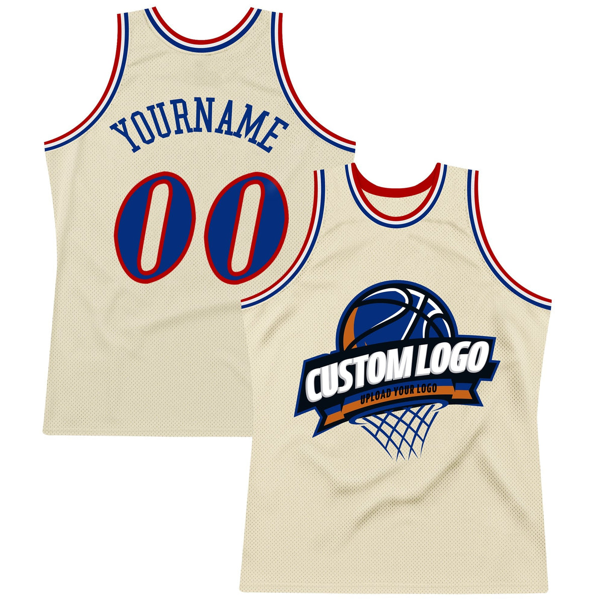 Custom Cream Royal Red-White Authentic Throwback Basketball Jersey photo 1