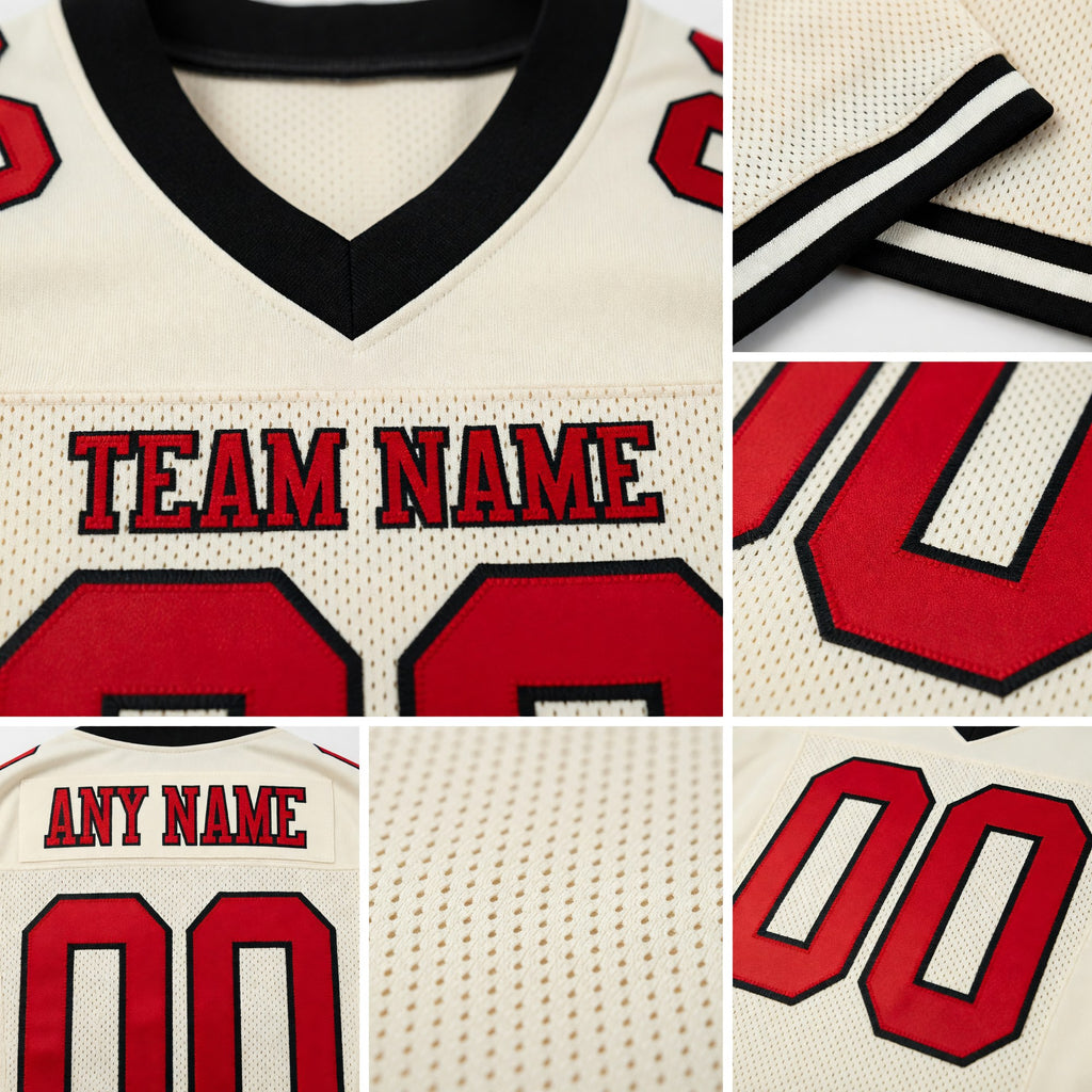 Custom Cream Red-Black Mesh Authentic Football Jersey detail