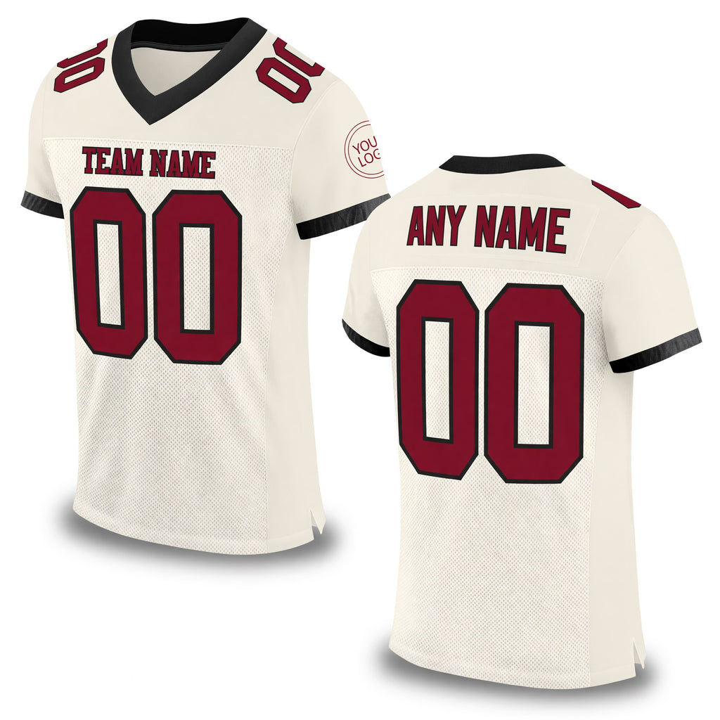 Custom Cream Crimson-Black Mesh Authentic Football Jersey